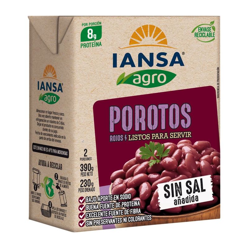 IANSA AGRO - Porotos Rojos Sin Sal Iansa Agro 390 g
