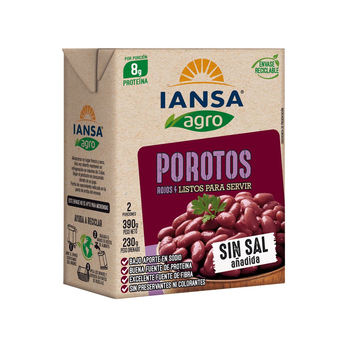 IANSA AGRO - Porotos Rojos Sin Sal Iansa Agro 390 g