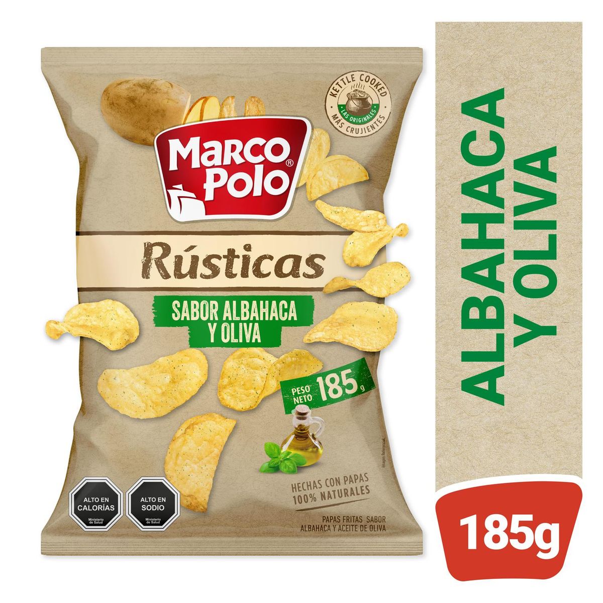 MARCO POLO - Papas Fritas Rústicas Marco Polo Albahaca y Oliva 185 g