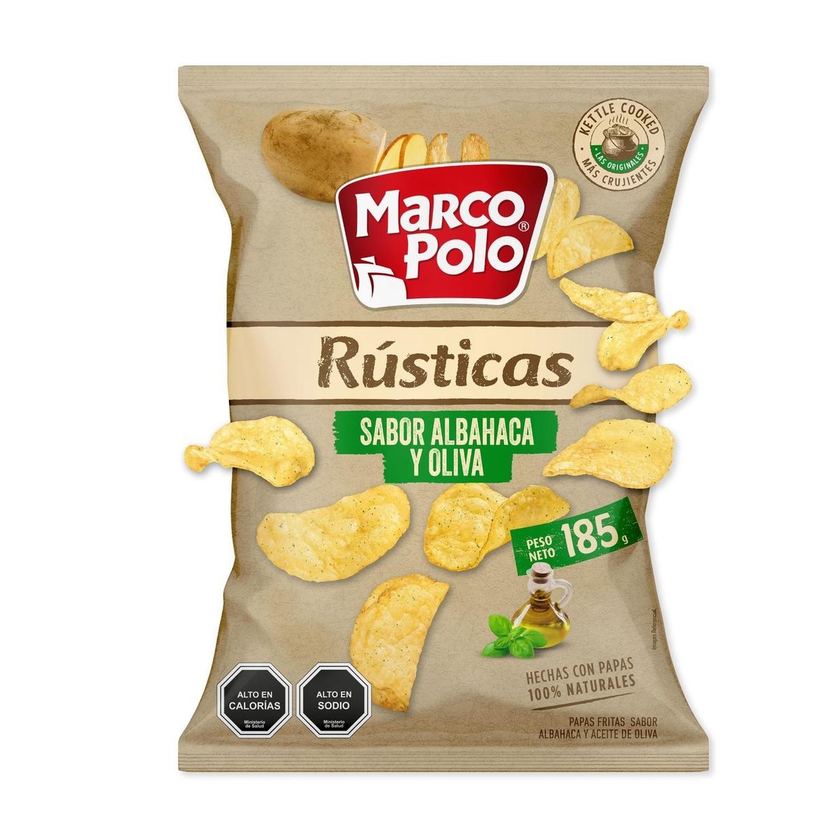 MARCO POLO - Papas Fritas Rústicas Marco Polo Albahaca y Oliva 185 g