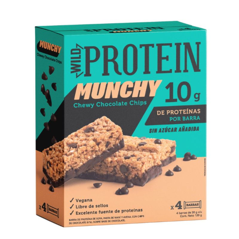 MUNCHY - Barras de Proteínas S/Azúcar Munchy Chocolate Chips 4 x 30 g