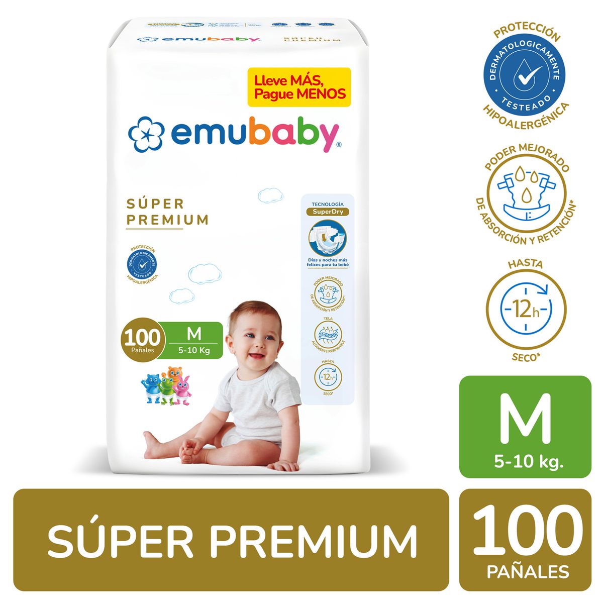 EMUBABY - Pañales Bebé Emubaby Súper Premium M 100 Un
