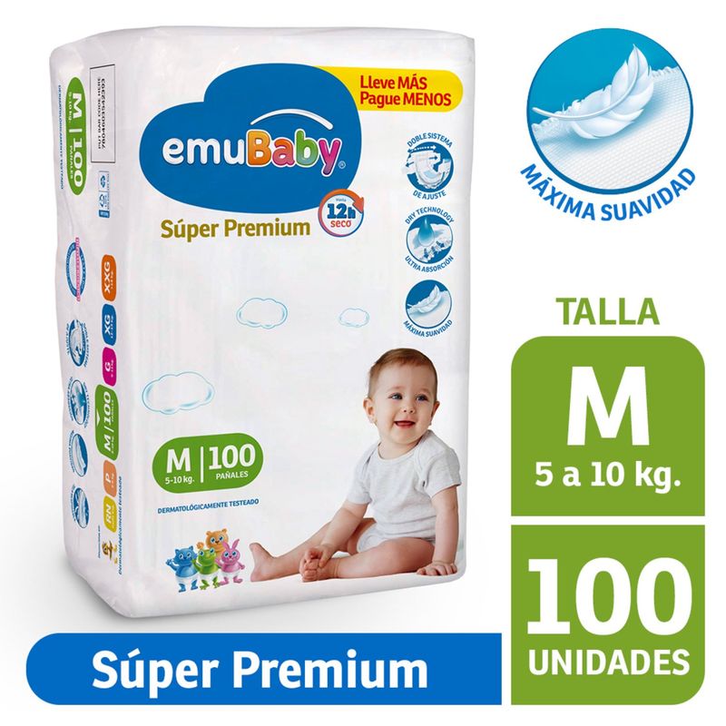 EMUBABY - Pañales Bebé Emubaby Súper Premium M 100 Un