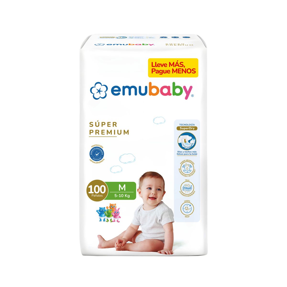 EMUBABY - Pañales Bebé Emubaby Súper Premium M 100 Un