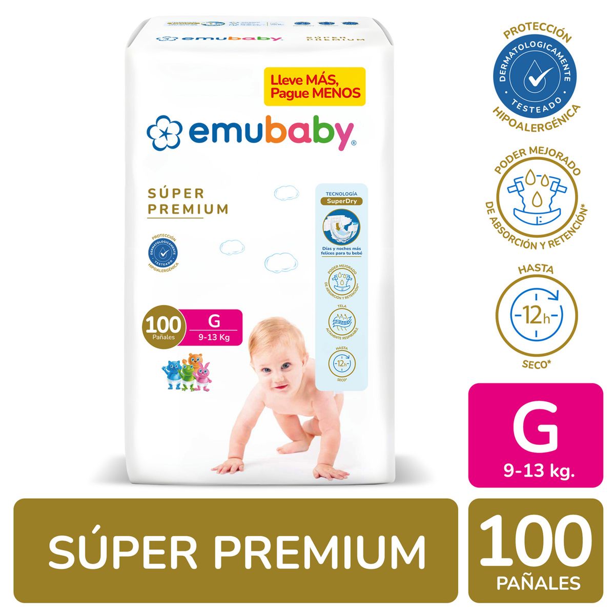 EMUBABY - Pañales Bebé Emubaby Súper Premium G 100 Un