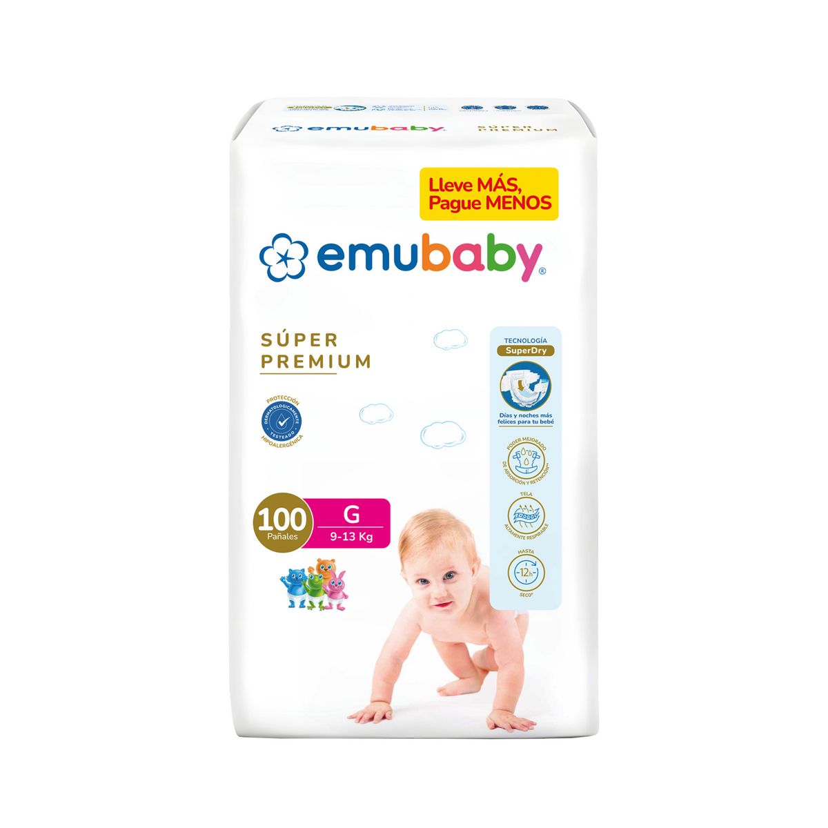 EMUBABY - Pañales Bebé Emubaby Súper Premium G 100 Un
