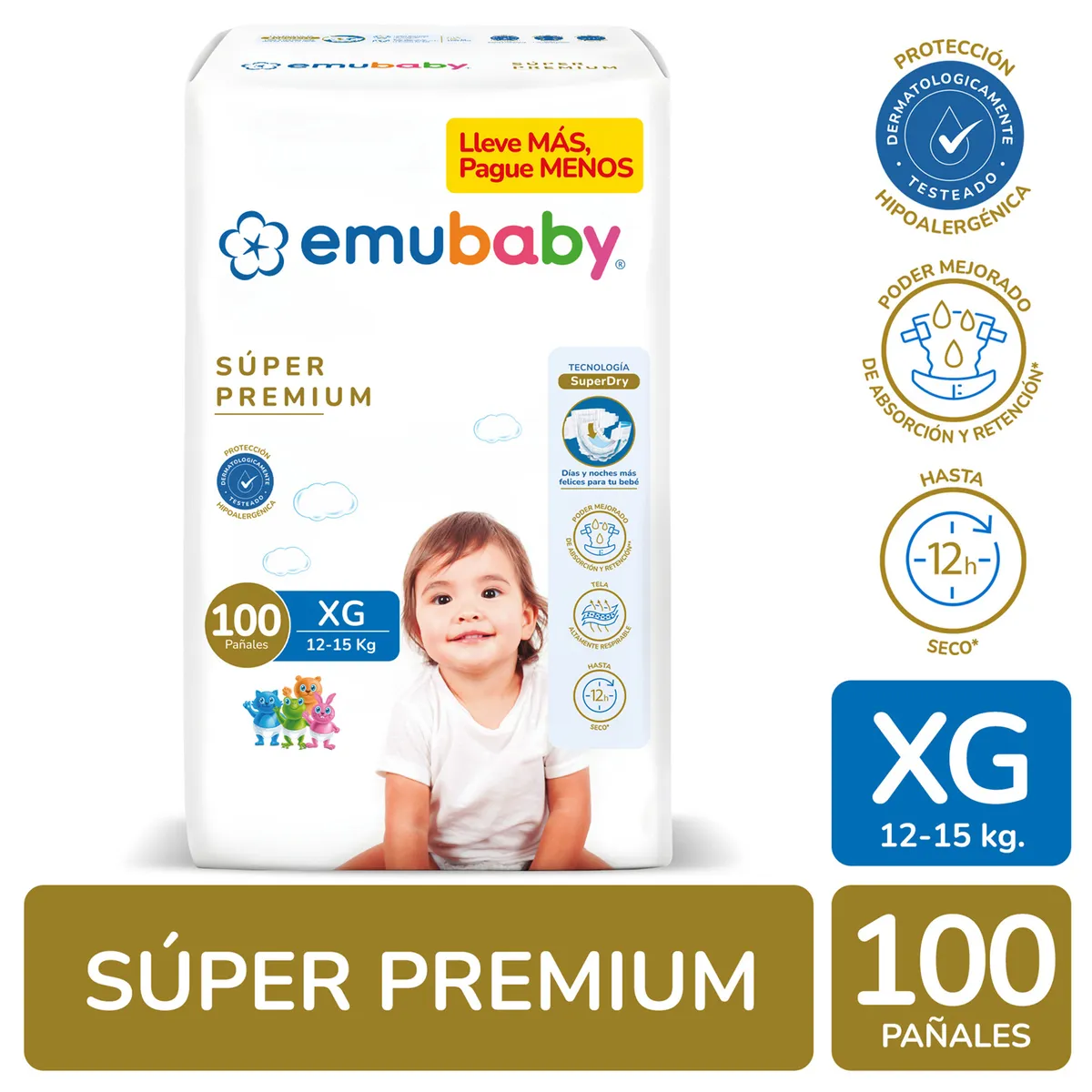 EMUBABY - Pañales Bebé Emubaby Súper Premium XG 100 Un