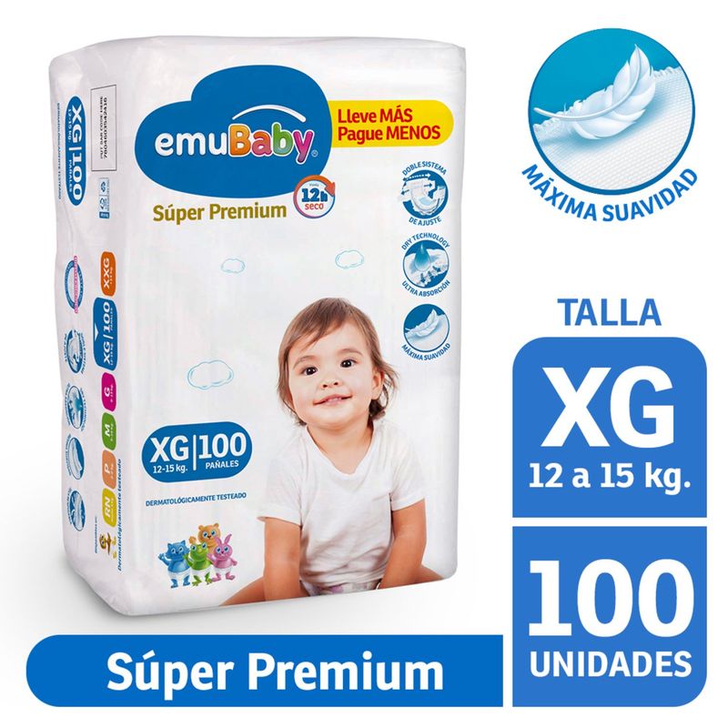 EMUBABY - Pañales Bebé Emubaby Súper Premium XG 100 Un