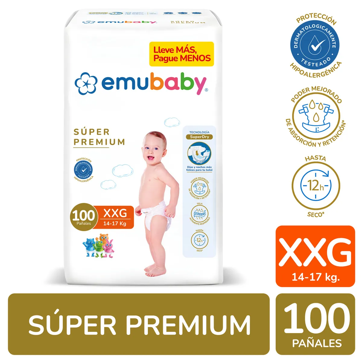 EMUBABY - Pañales Bebé Emubaby Súper Premium XXG 100 Un