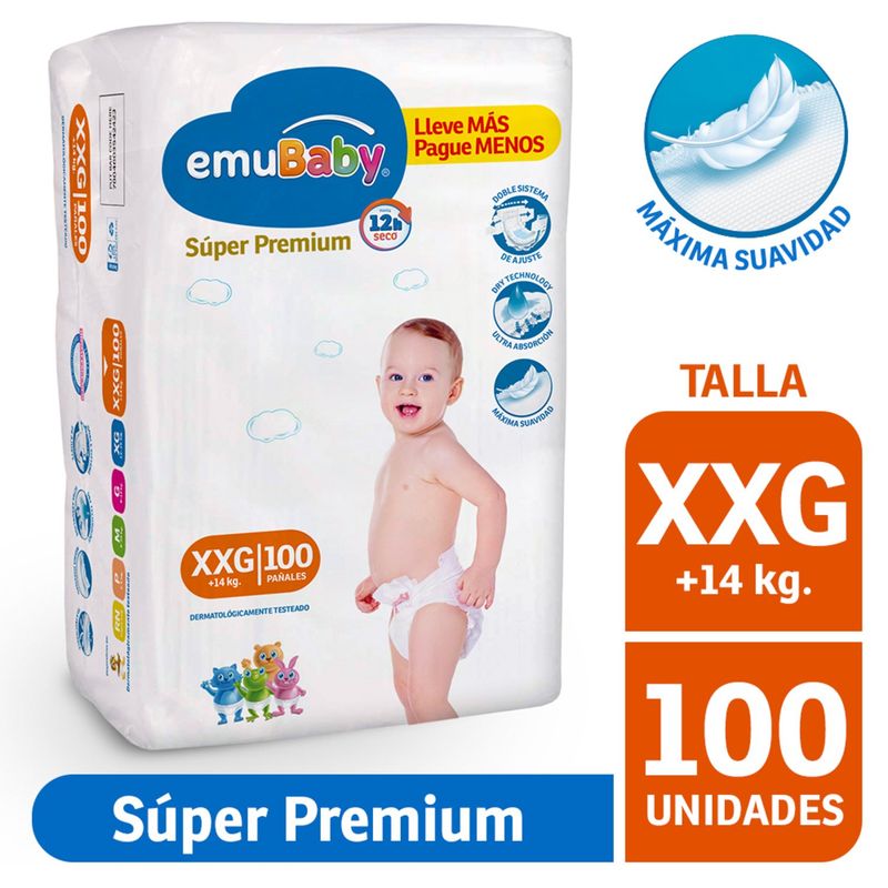 EMUBABY - Pañales Bebé Emubaby Súper Premium XXG 100 Un