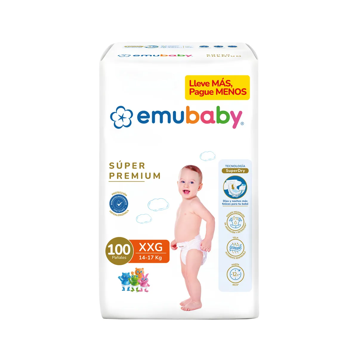 EMUBABY - Pañales Bebé Emubaby Súper Premium XXG 100 Un
