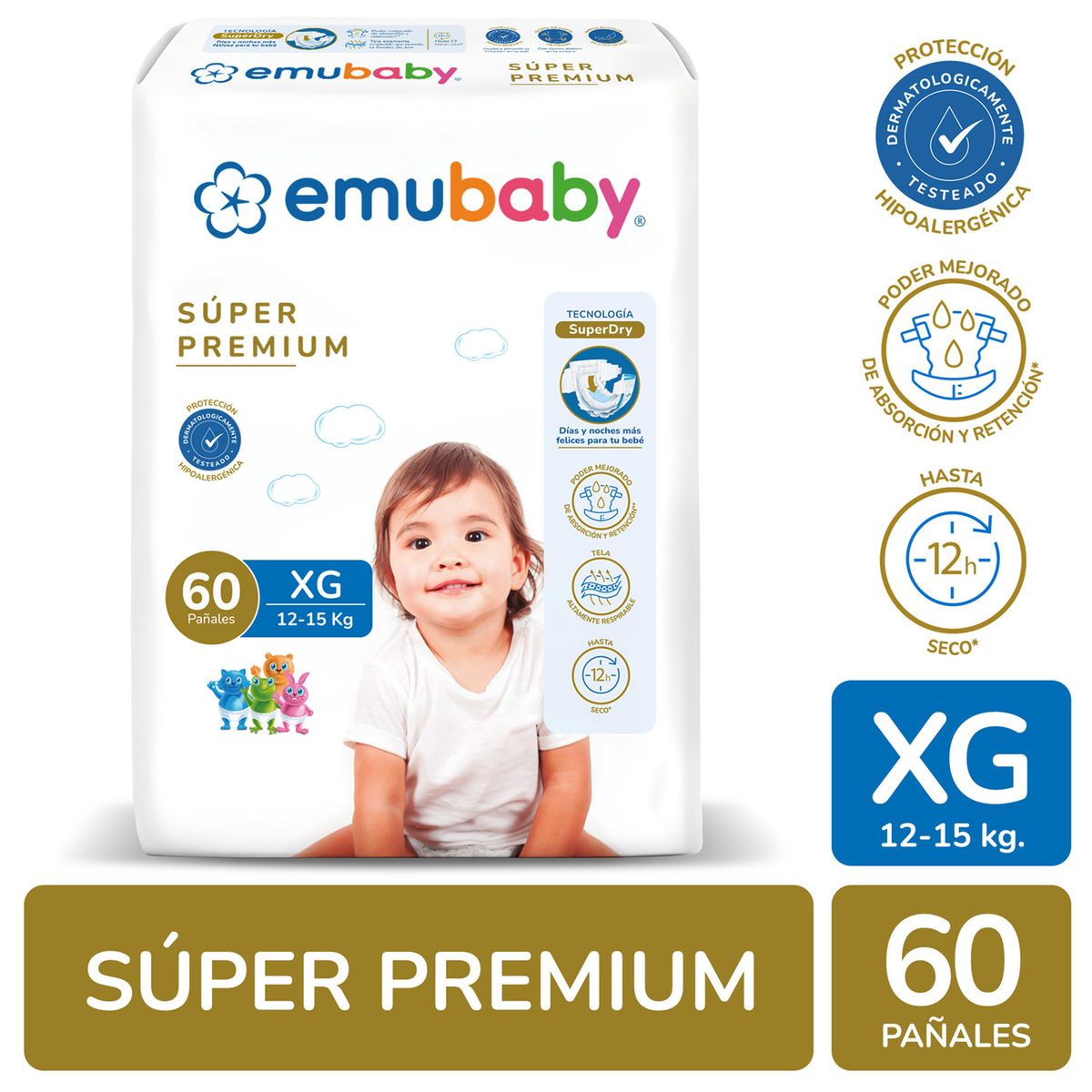 EMUBABY - Pañales Emubaby Super Premium XG 60 Un