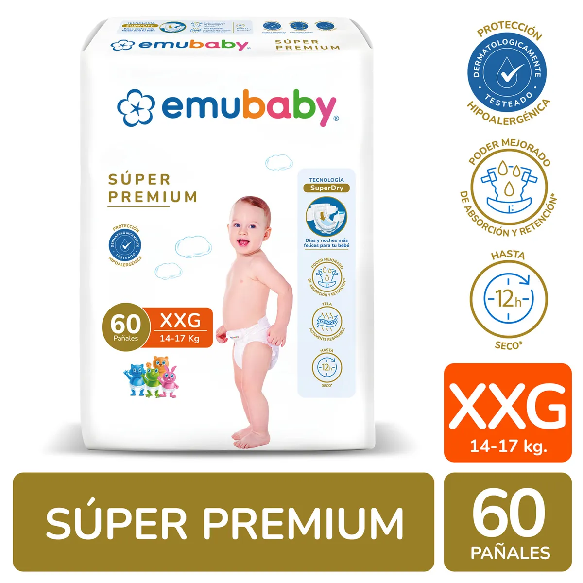 EMUBABY - Pañales Emubaby Super Premium XXG 60 Un
