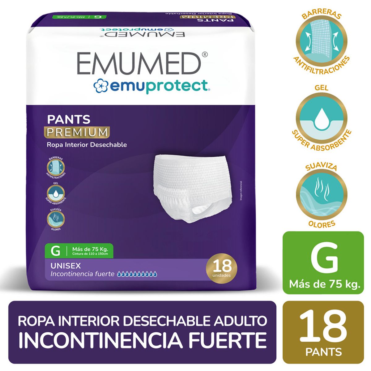 EMUMED - Pañales Pants Adulto Emumed G 18 Un