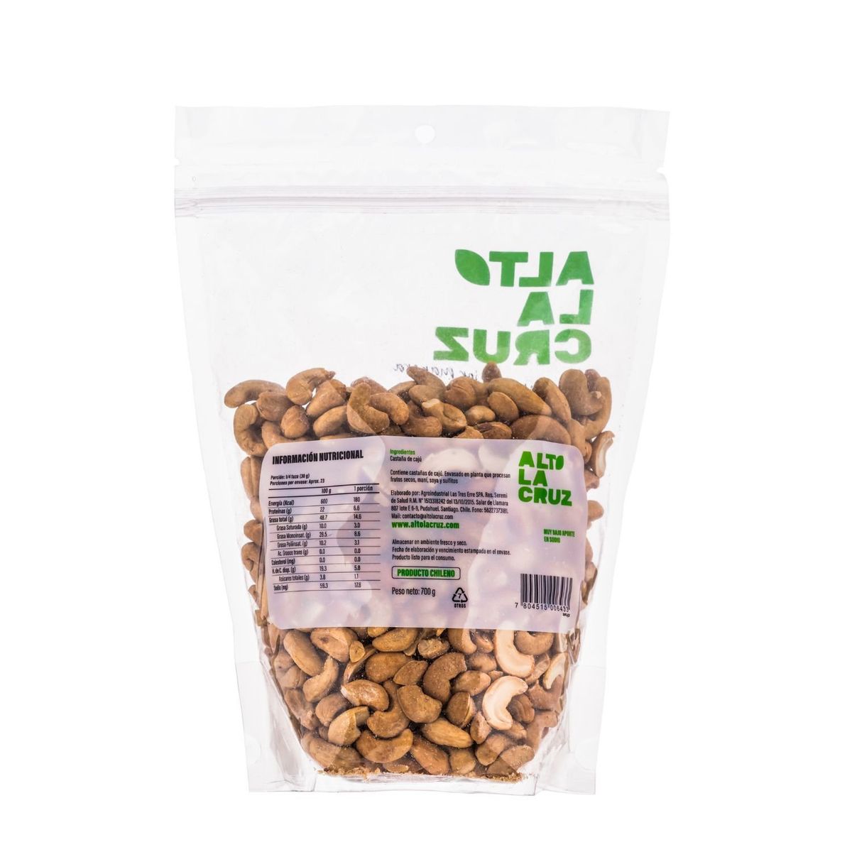 ALTO LA CRUZ - Castañas de Cajú Tostadas Sin Sal Alto La Cruz 700 g