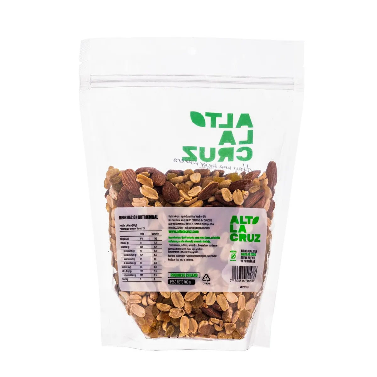 ALTO LA CRUZ - Mix de Frutos Seco Maní, Pasas y Almendras Alto La Cruz 700 g