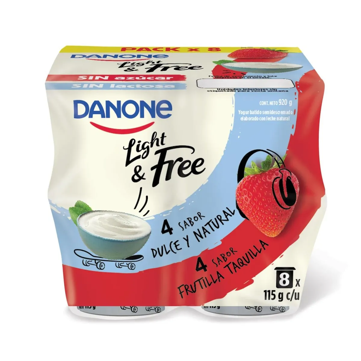 DANONE - Pack Yoghurt Dulce Natural y Frutilla Taquilla Danone Light & Free 8 x 115 g