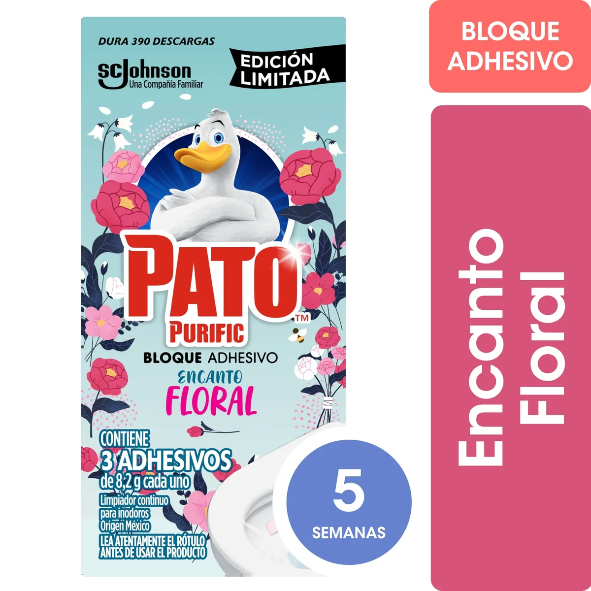 PATO PURIFIC - Limpiador Adhesivo Inodoros Pato Encanto Floral 24.6 g