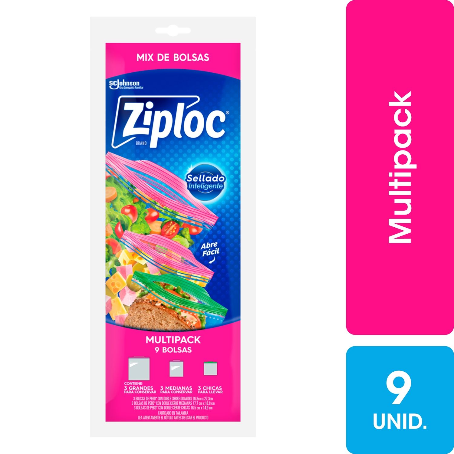 Bolsas Multipack 35 x 14 cm Ziploc 9 Un | Tottus Chile