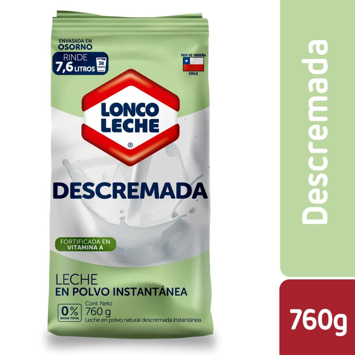 LONCOLECHE - Leche Descremada en Polvo Instantánea Loncoleche 760 g