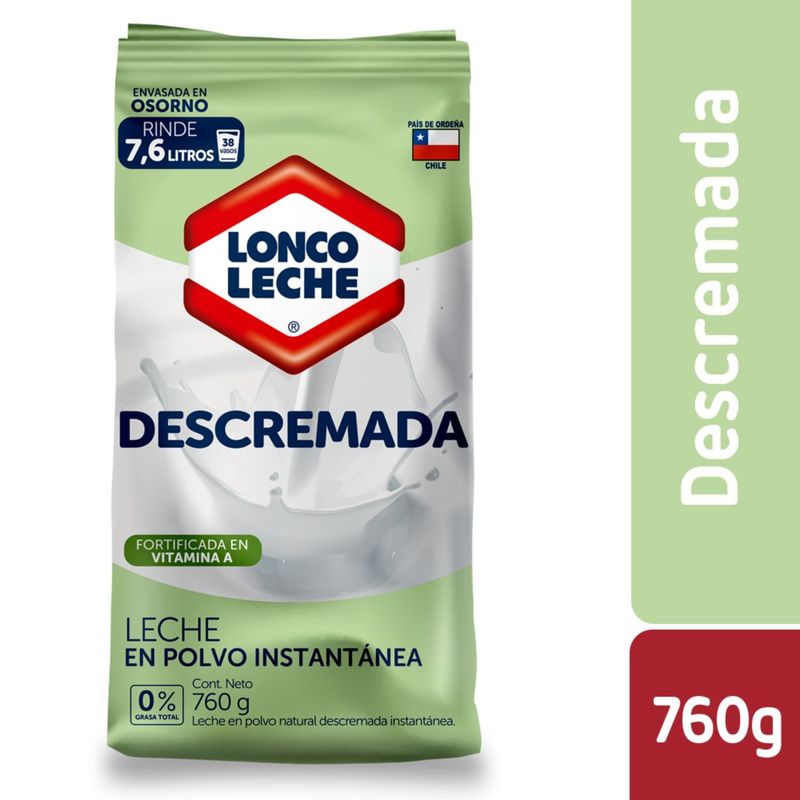 LONCOLECHE - Leche Descremada en Polvo Instantánea Loncoleche 760 g 