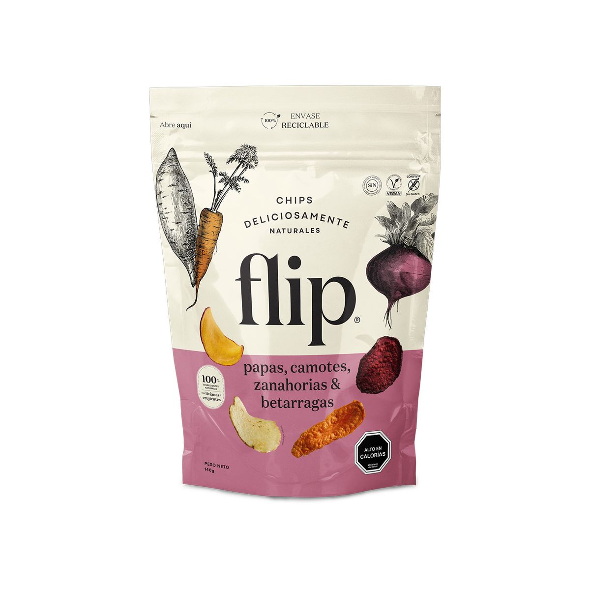 FLIP - Chips Mix Flip Papa Camote Zanahoria Betarraga 140 g