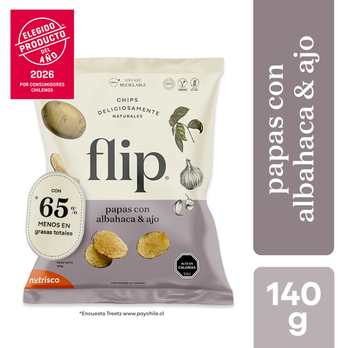 FLIP - Chips Papas con Ajo y Albahaca Flip 140 g