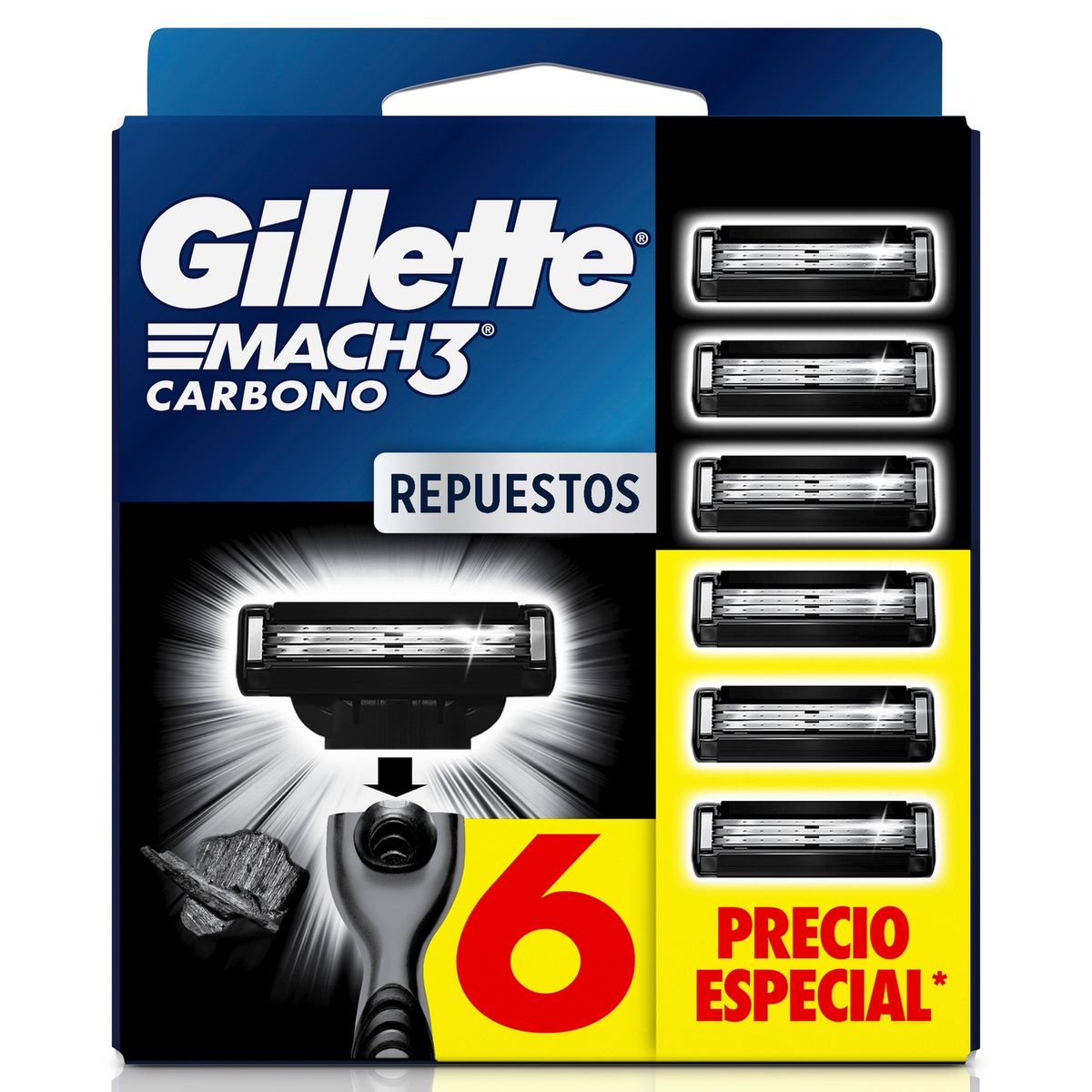 GILLETTE - Repuesto Gillette Mach3 Carbón 6 un
