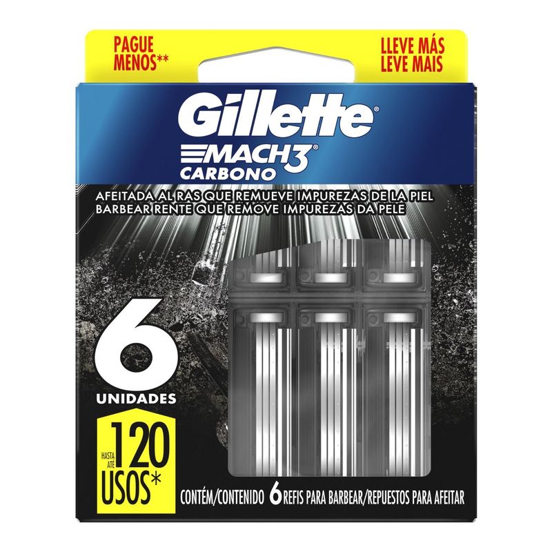 GILLETTE - Repuesto Gillette Mach3 Carbón 6 un