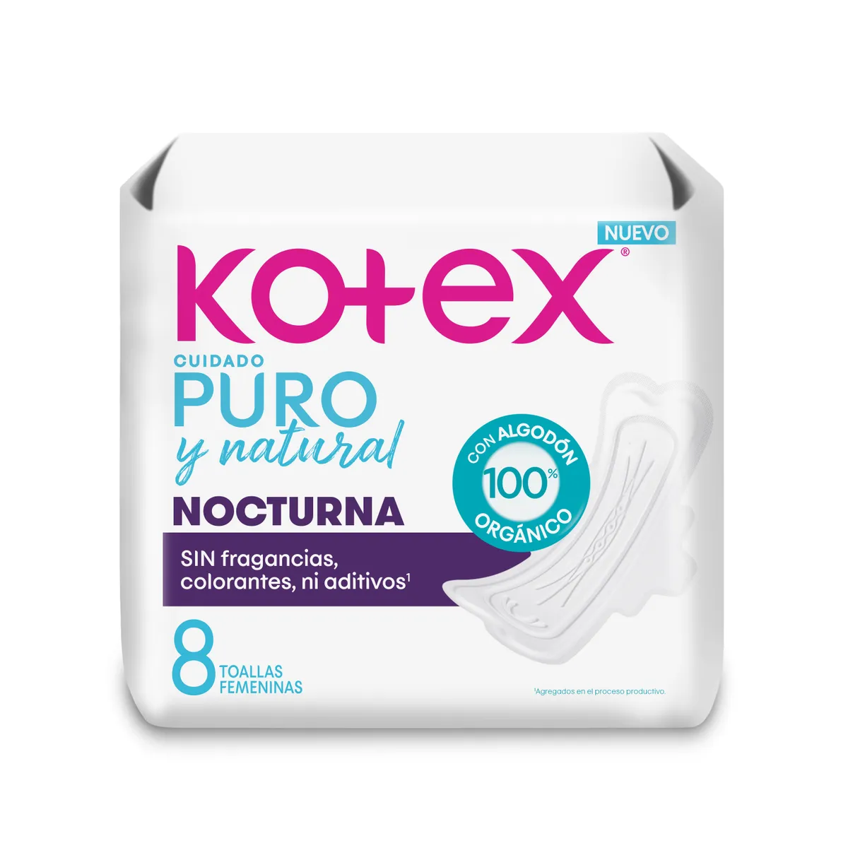 KOTEX - Toallas Higiénicas Kotex Puro y Natural Nocturna 8 Un