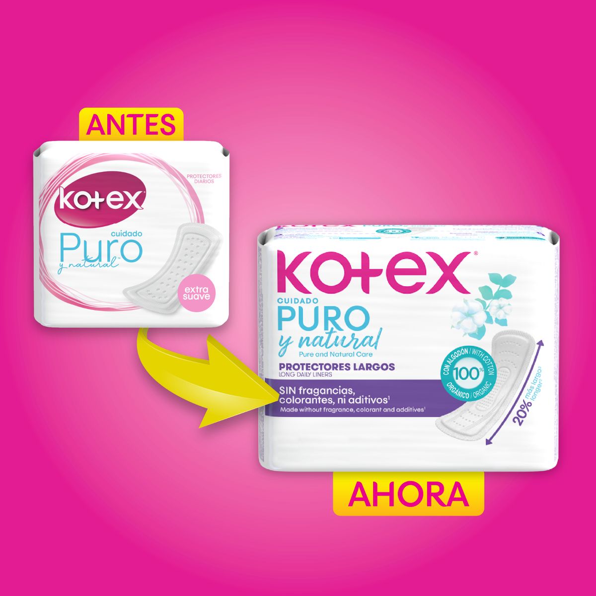 KOTEX - Protectores Diarios Kotex Cuidado Puro y Natural 48 Un