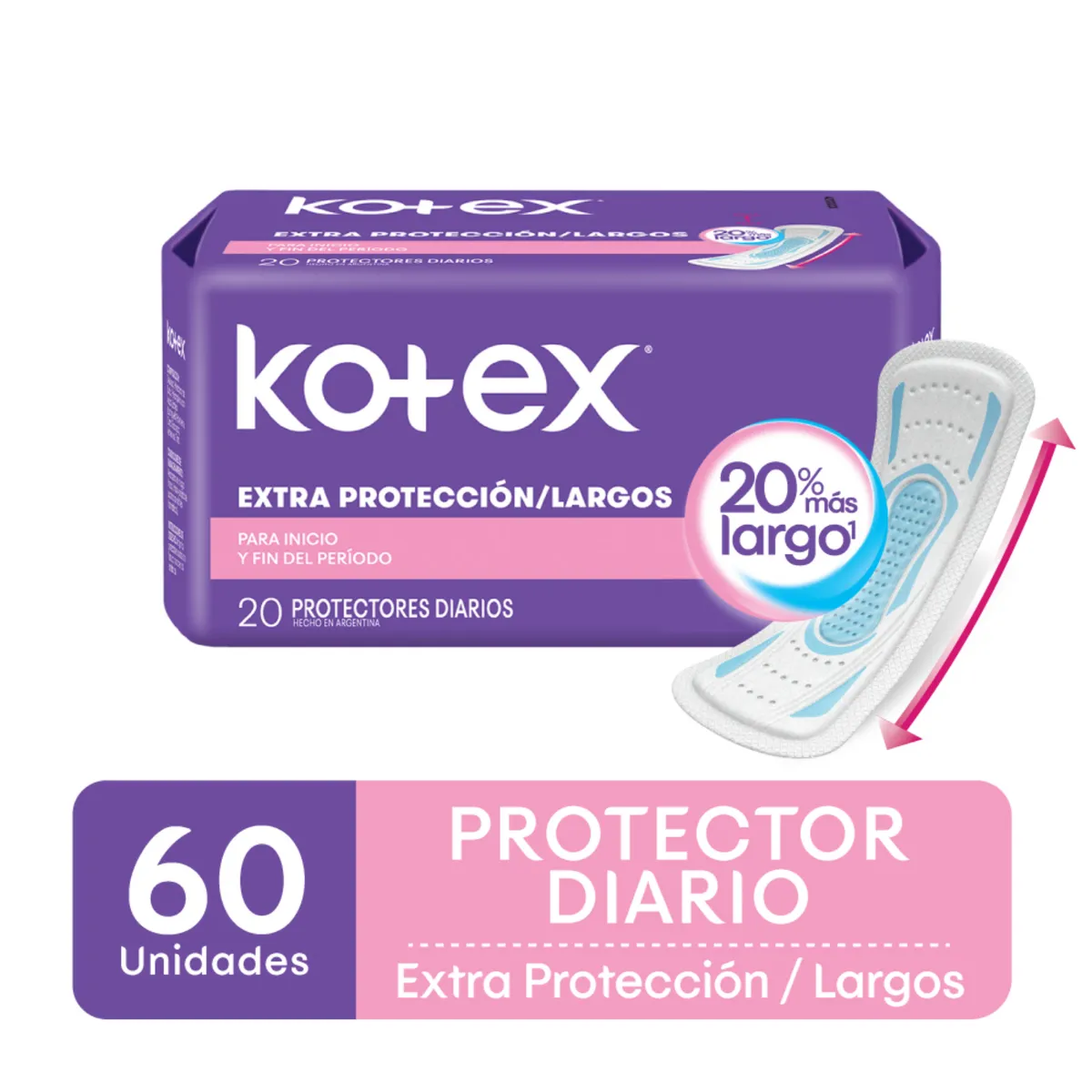 KOTEX - Protectores Diarios Kotex Largos Extra Protección 60 Un