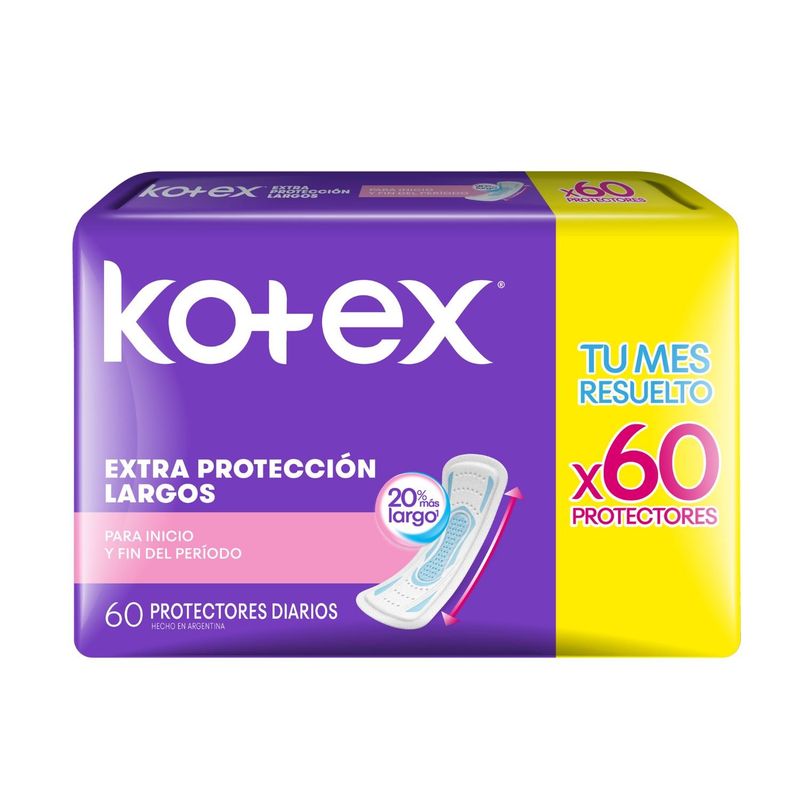KOTEX - Protectores Diarios Kotex Largos Extra Protección 60 Un