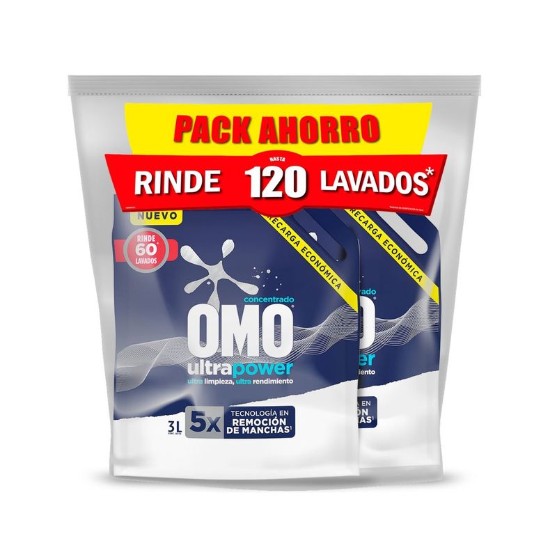 OMO - Pack Detergente Líquido Concentrado Omo 2 x 3 L