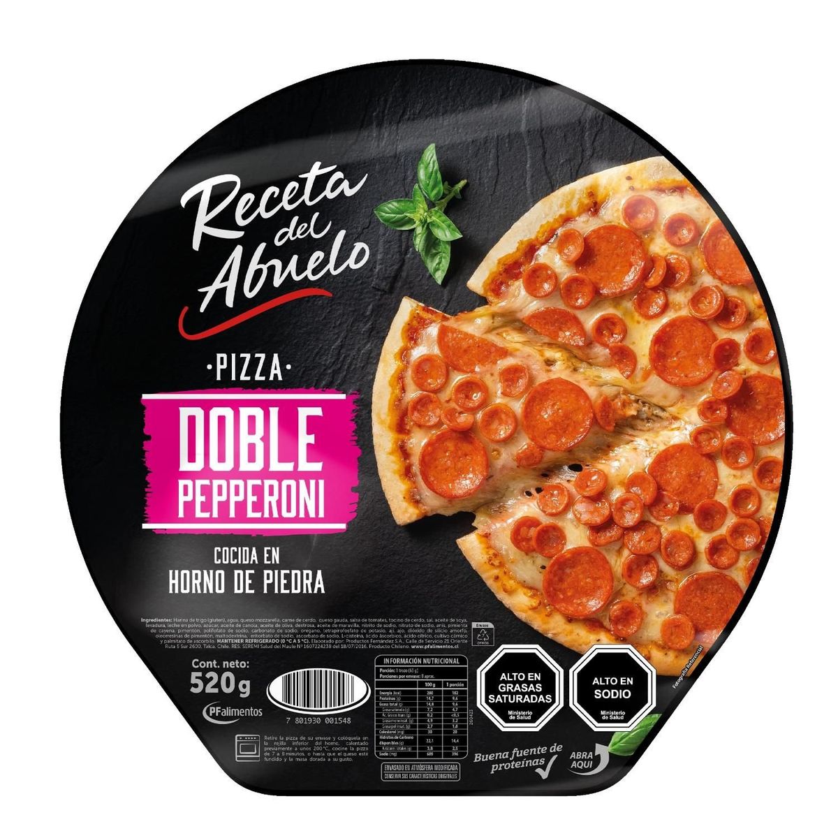 RECETA DEL ABUELO - Pizza Doble Pepperoni Refrigerada Receta del Abuelo 520 g