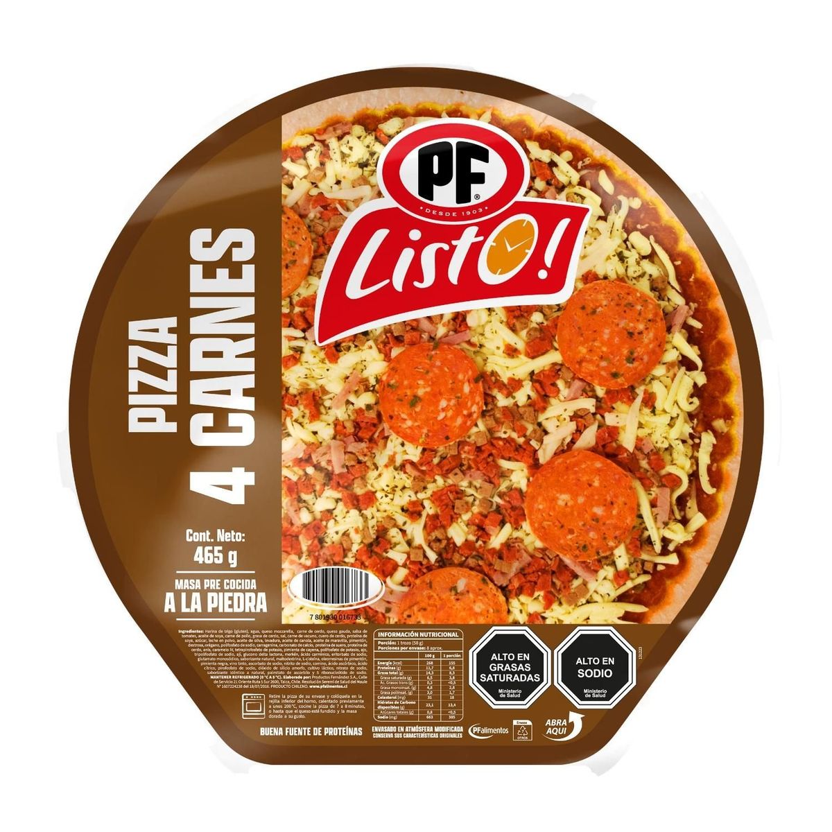  - Pizza Cuatro Carnes Refrigerada PF Listo 465 g