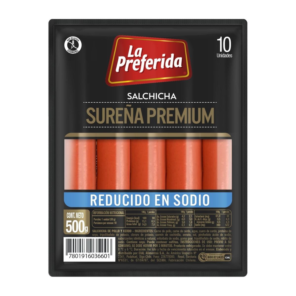 LA PREFERIDA - Salchichas Sureñas Premium Reducidas en Sodio La Preferida 10 Un