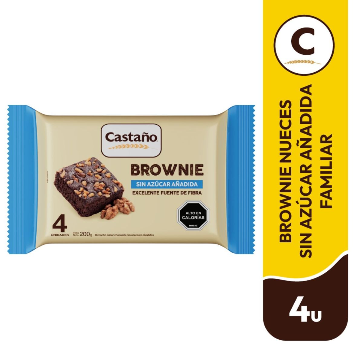 CASTAÑO - Pack Brownie con Nueces Sin Azúcar Castaño 4 Un x 50 g