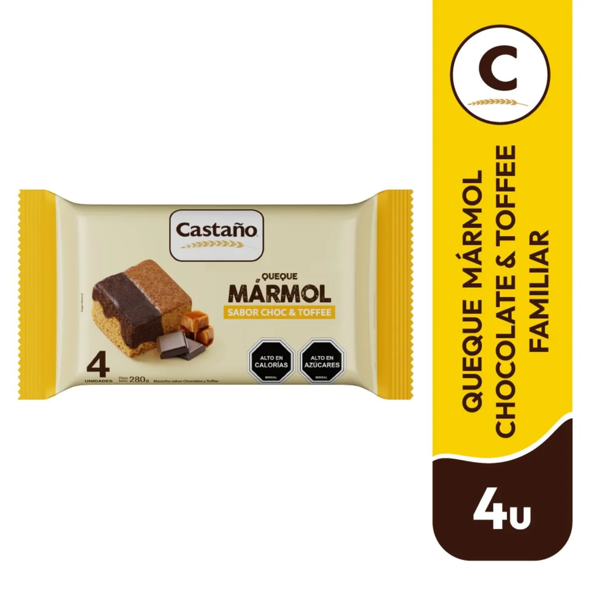 CASTAÑO - Pack Queque Marmoleado Chocolate y Toffee Castaño 4 Un x 70 g