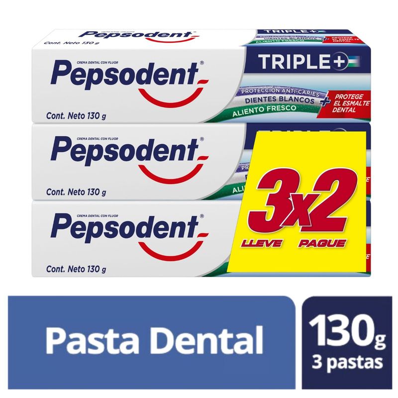 PEPSODENT - Pack Pasta Dental Pepsodent Triple+ 3 x 130 g