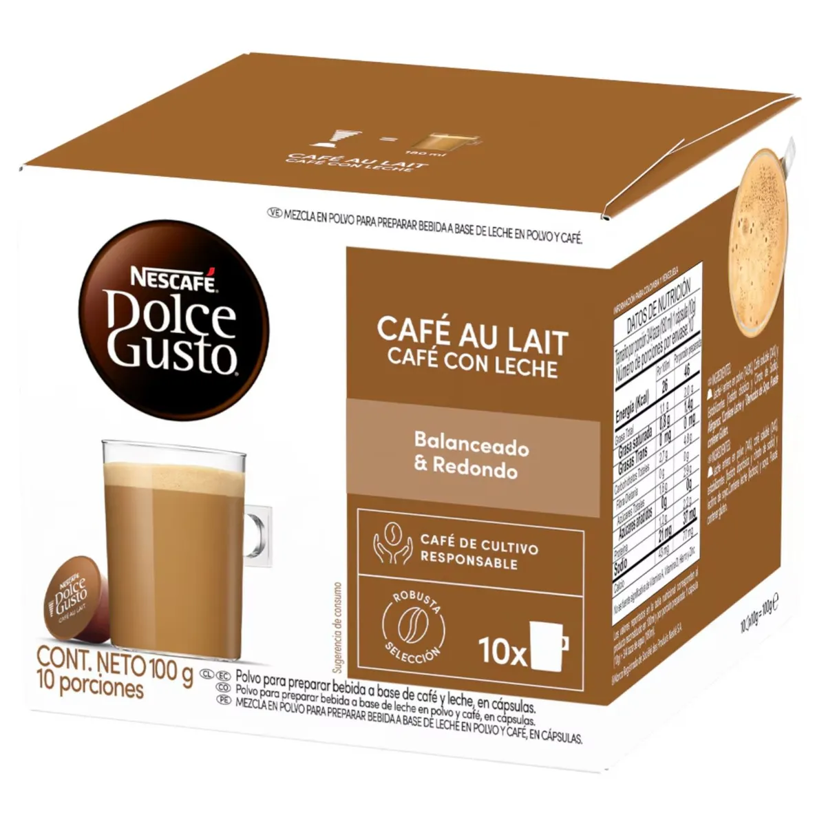 DOLCE GUSTO - Cápsulas de Café con Leche Dolce Gusto 10 Un