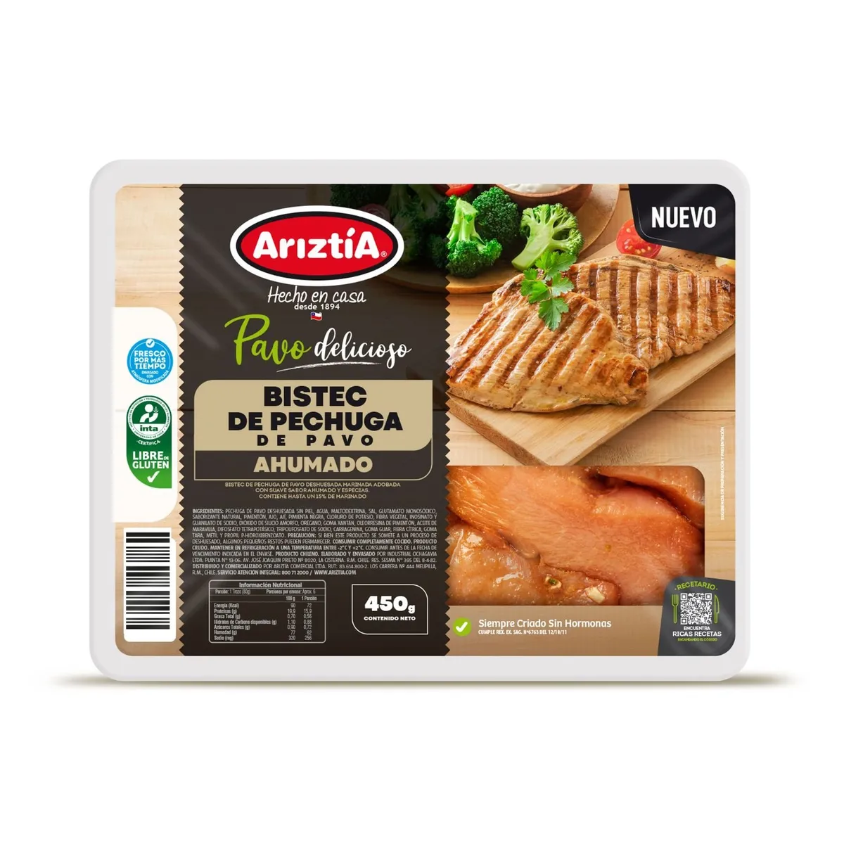 ARIZTIA - Bistec de Pechuga de Pavo Sabor Ahumado Ariztia 450 g