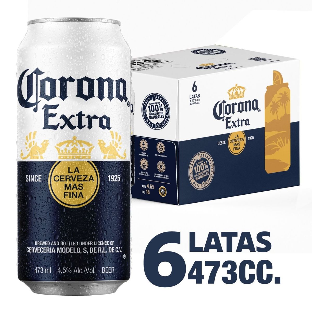 CORONA - Pack Cerveza Corona Lager Lata 4.5° 6 x 473 cc