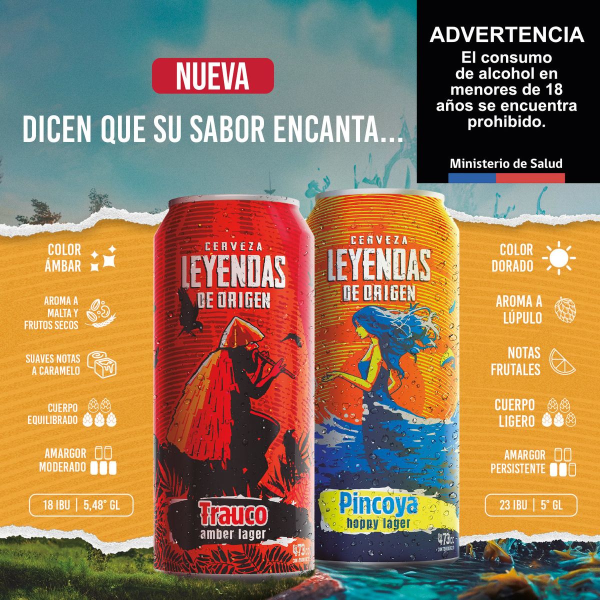 LEYENDAS DE ORIGEN - Cerveza Leyendas de Origen Pincoya Hoppy Lager 5.0° 473 cc