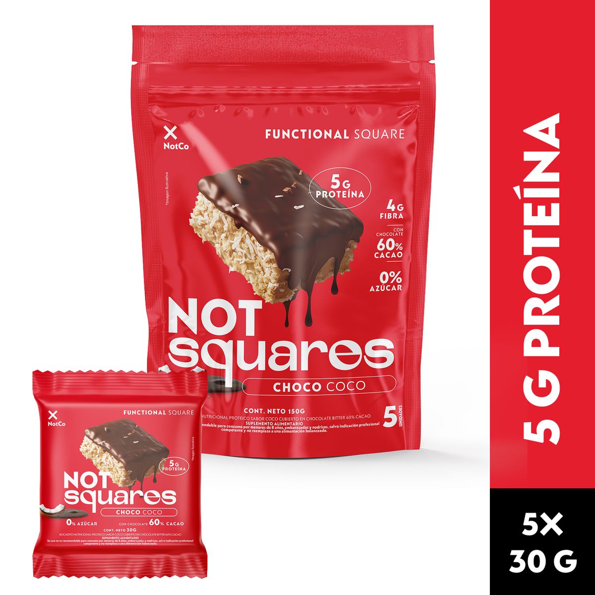 NOT SQUARES - Barras de Proteínas Not Squares Coco y Chocolate 150 g