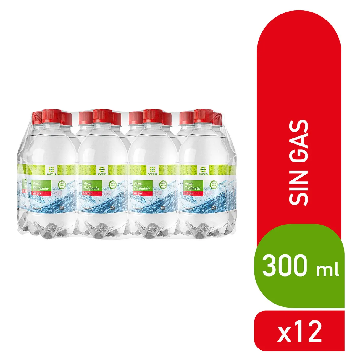 TOTTUS - Agua Purificada sin Gas Tottus 12 Un x 300 ml