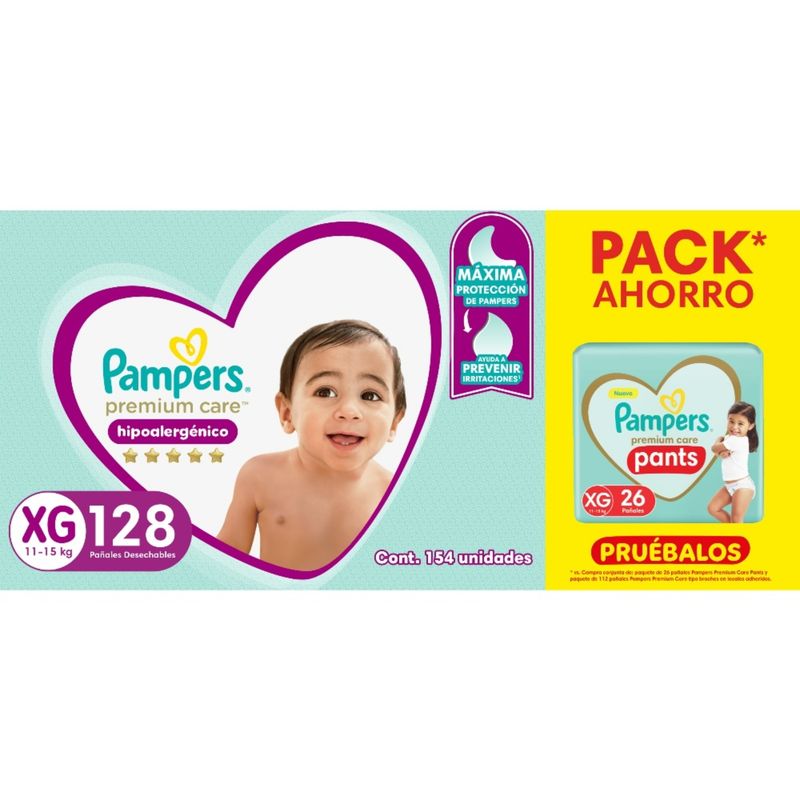 PAMPERS - Pañales Premium Care XG 128 Un + Pants XG Premium Care  26 Un Pampers