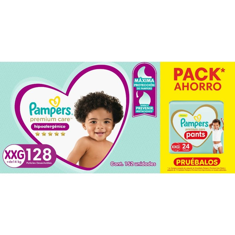 PAMPERS - Pañales Premium Care XXG 128 Un + Pants XXG Premium Care 24 Un Pampers