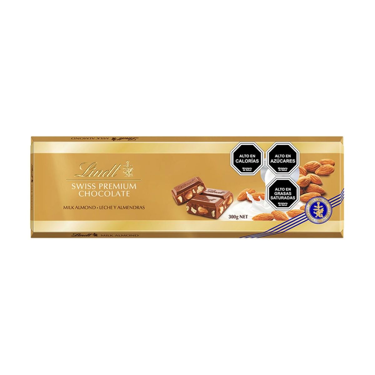 LINDT - Chocolate en Barra Leche y Almendras Gold Lindt 300 g