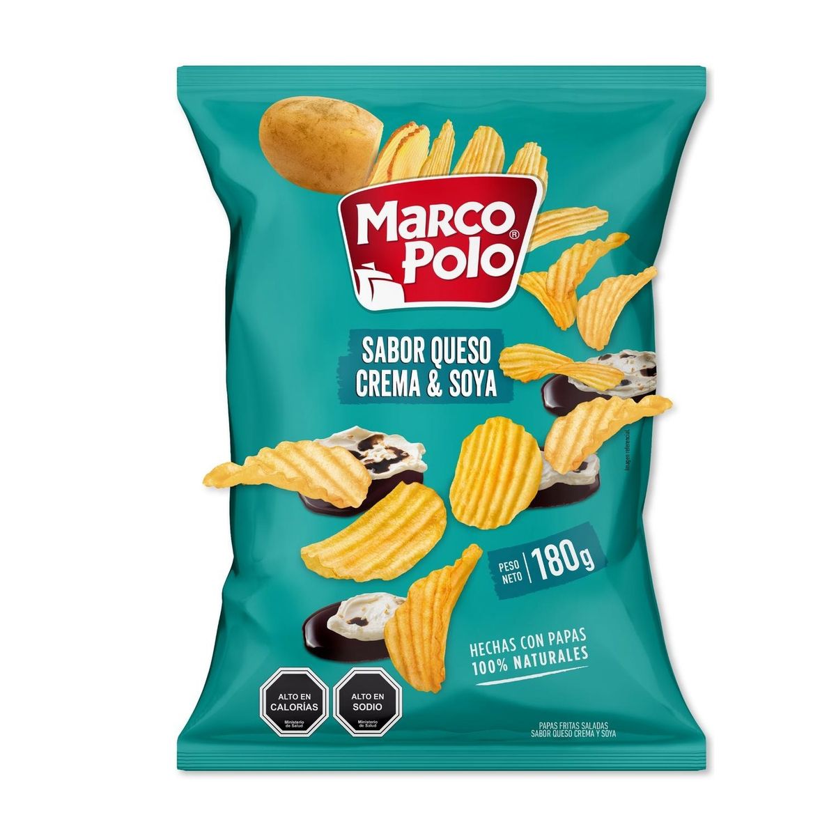 MARCO POLO - Papas Fritas Sabor Queso Crema y Soya Marco Polo 180 g